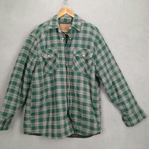 Great Northwest Shacket Mens‎ Large Green Gray Plaid Flannel Cotton Snap Front